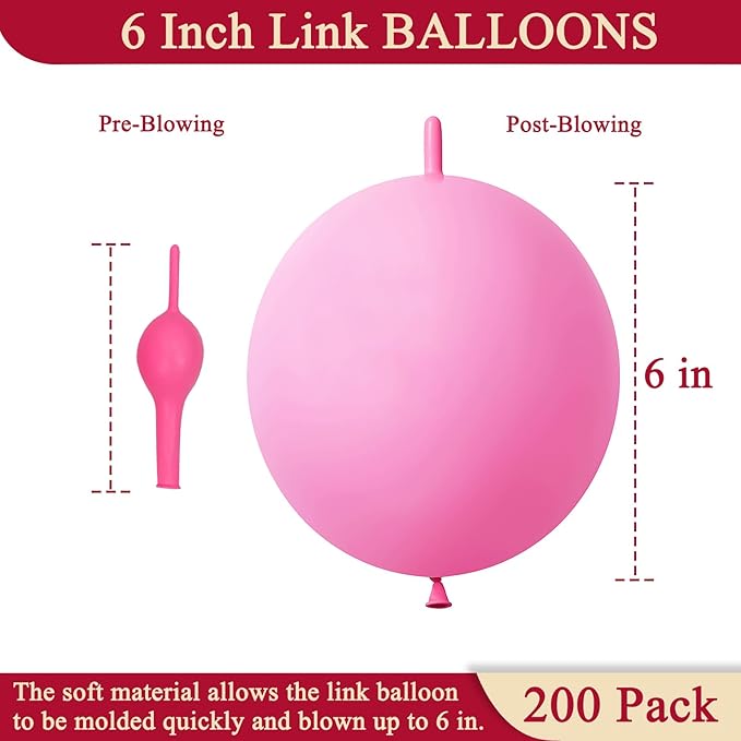200 Pcs Linking Balloons 6 Inch Link Balloons for Birthday Wedding Party Festival Decorations (Pink)