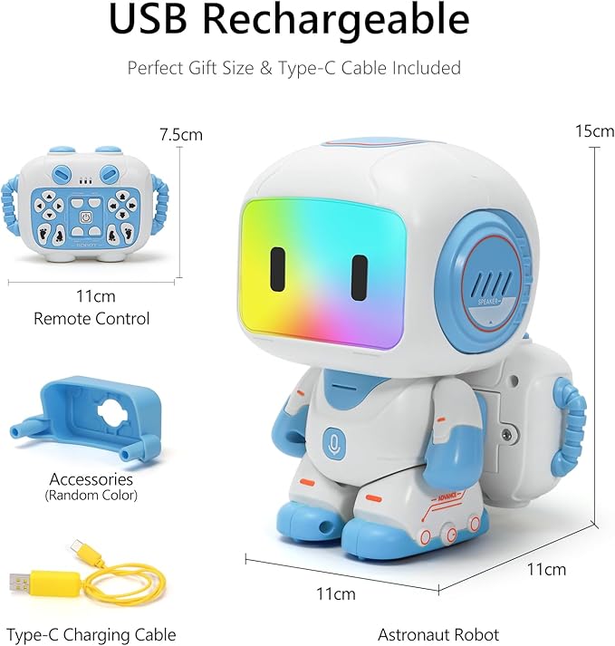 GILOBABY Programmable RC Robot Toy for Boys, Rechargeable STEM Astronaut w/LED Face, Voice Recording, Dancing, Remote Jetpack, Gift for 4 5 6 7 8 Year Old Kids（Blue）