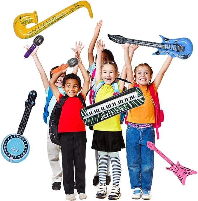 Max Fun Inflatable Rock Star Toy Set, 30 PCS 80s 90s Party Decorations Inflatable Party Props Musical Instrument Blow up Guitar Inflate Rock Band for Carnival Party Favors Rock and Roll Party Supplies