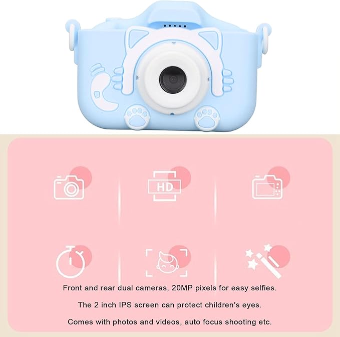 aqxreight Camera Toy Digital Selfie Camera 20MP Video Toy with MP3 Function for 3 Year OldBlue Without 32G Memory Card and Card Reader Moments The IPS Chi Kids CameraKids (Blue #14)