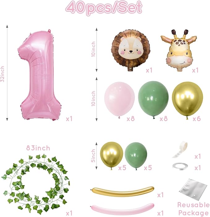 Jungle Safari Number Balloons, Wild One Animal Balloons Birthday Party Supplies for Safari Birthday Wedding Shower Party Decorations