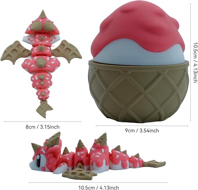 3D Printed Dragon Figurine, Decorative Collectible (Pink 3 Dragons and 1 Egg)