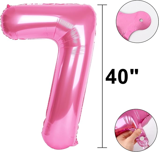 Pink Number 7 Balloon 40 Inch,Jumbo Giant Mylar Pink Number 7,Big Large Foil Helium Number Balloons, Balloons for 17 27 Birthday Party Decorations Supplies Anniversary Celebration