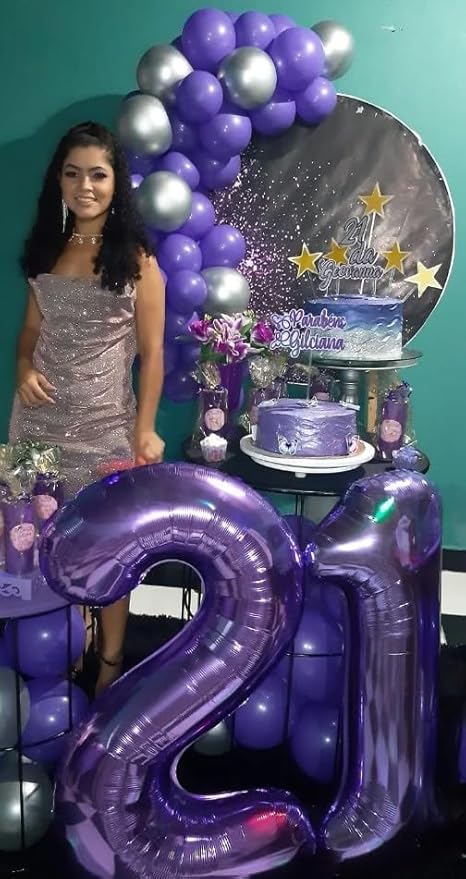 Purple Number 21 Balloon 40 Inch Birthday Decorations, Number 21 Balloon Birthday Party Decorations, Anniversary Decorations Graduations Party Supplies