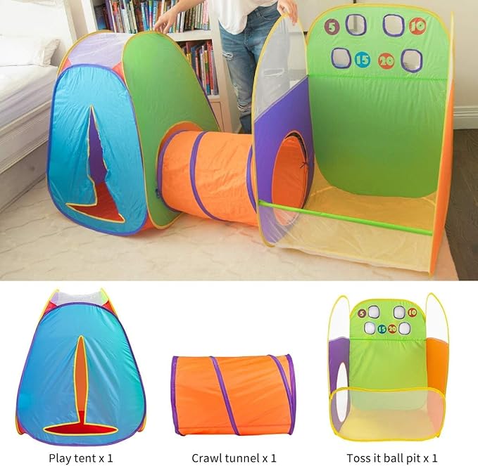 Alvantor® Kids Tent Play Tents & Tunnel 3-in-1 Pop Up Tent with Tunnel Toddler Ball Pit Indoor/Outdoor Tents Fun Toss It Game Zone Playhouse for Children (Include 4 Balls)