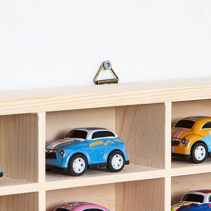 1:64 Scale Toy Car Display Case Organizer Storage, Wooden Wheel Rack Wall Mounted with 48 Compartments, Stylish Diecast Car Display Rack for Toy Car, Collectibles, Figurines (58.5x5x47.5cm)