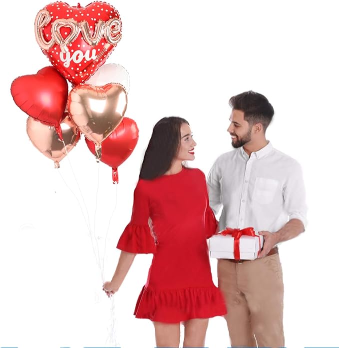 Red Heart Shape Rose Gold Love You Balloons Pack Of 6 Foil Helium Mylar Balloons For Valentines Day Mothers Day Wedding Anniversary Decorations Bridal Shower Birthday Party