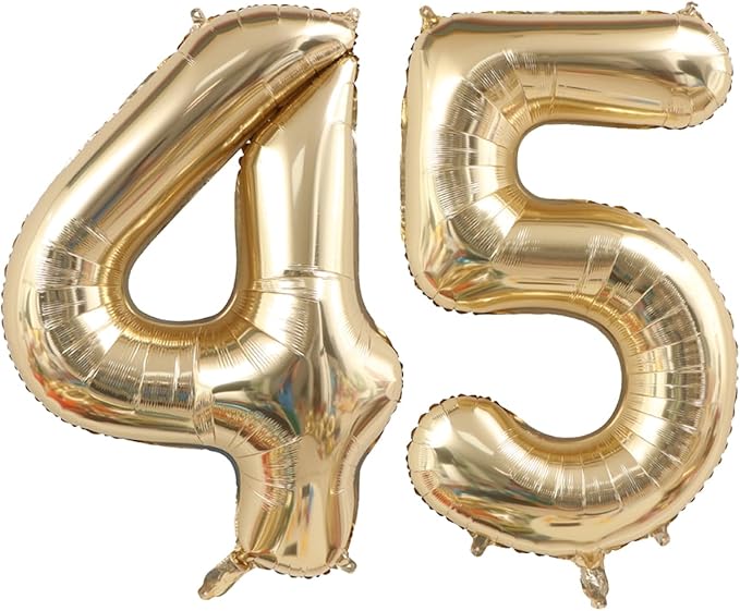 40 Inch Light Gold 45 Numbers Balloons White Gold Giant 45 Foil Mylar Helium Large Digital Balloon Champagne Gold Birthday Jumbo Balloons 45th or 54rd Anniversary Party Decorations Supplies