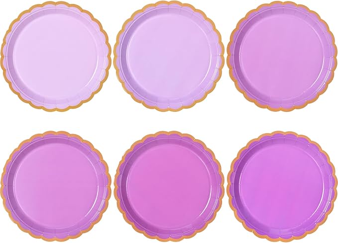 96 Pcs Purple Scalloped Party Paper Plates, 9 Inch Cute Purple Disposable Birthday Lavender Dessert Baby Bridal Shower Cake Paper Plates for Party Bridal Baby Girl Shower Wedding Supplies