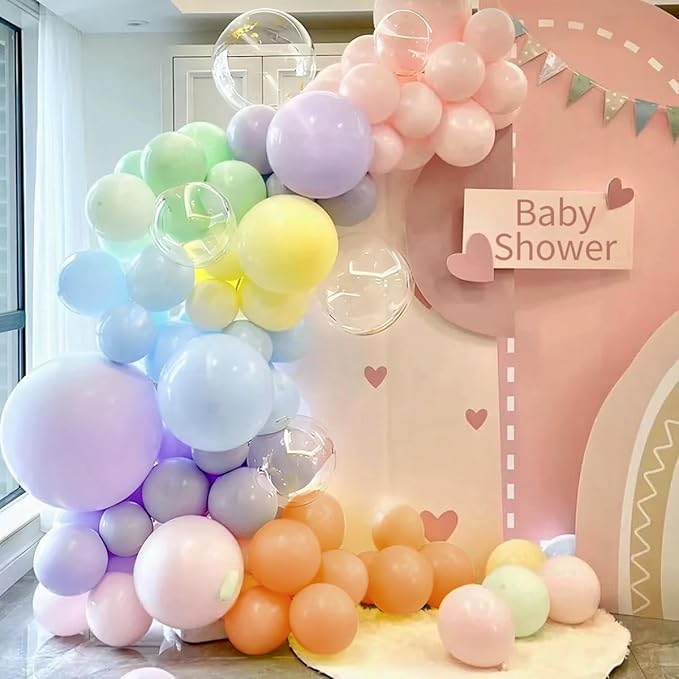 Pastel Rainbow Balloon Arch Garland Kit, 155Pcs Multicolor Macaron Balloons for Birthday Party Baby Shower Wedding Decorations