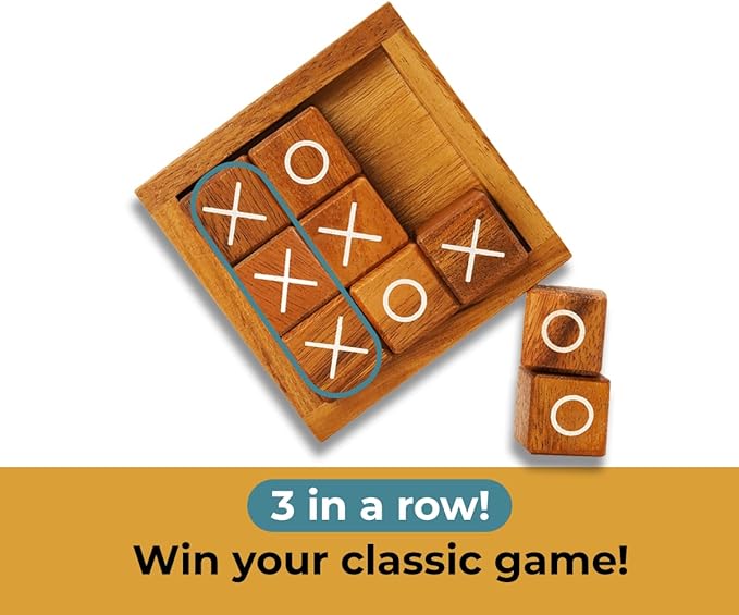 BSIRI Wooden Tic Tac Toe Coffee Table Decor Game Living Room Home Office Decorative Small Desk Bar Top Classic XO Tictactoe Toy Board Travel Size Wood Mini Gifts for Family Games and Gifts for Adults