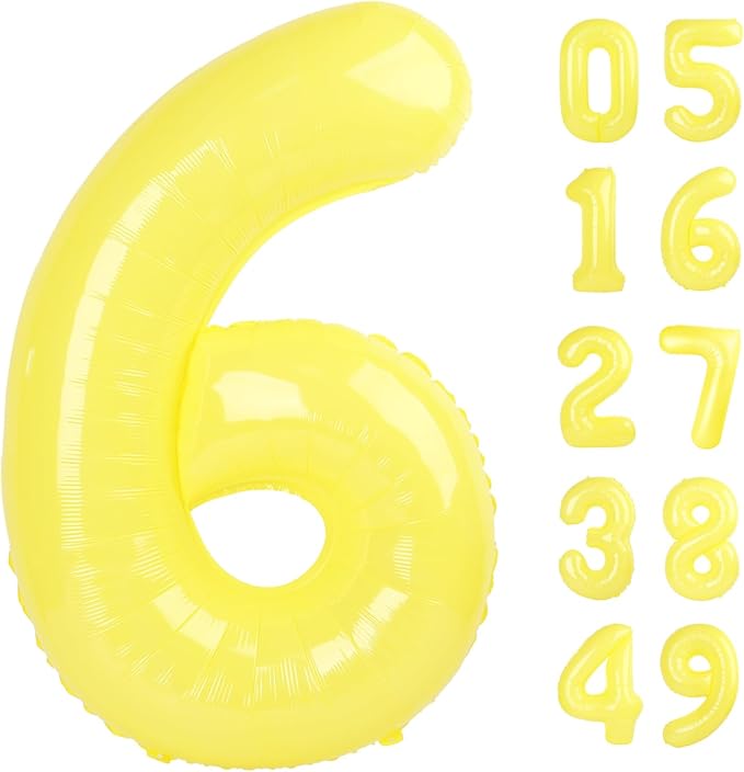 40 Inch Yellow Mylar Foil Number 6 Birthday Balloon, Digital Balloons for 6 16 Boy Girl Party Decorations Supplies, Yellow Big Helium Balloon Numbers for 26 36 46 60 Men Women Anniversary