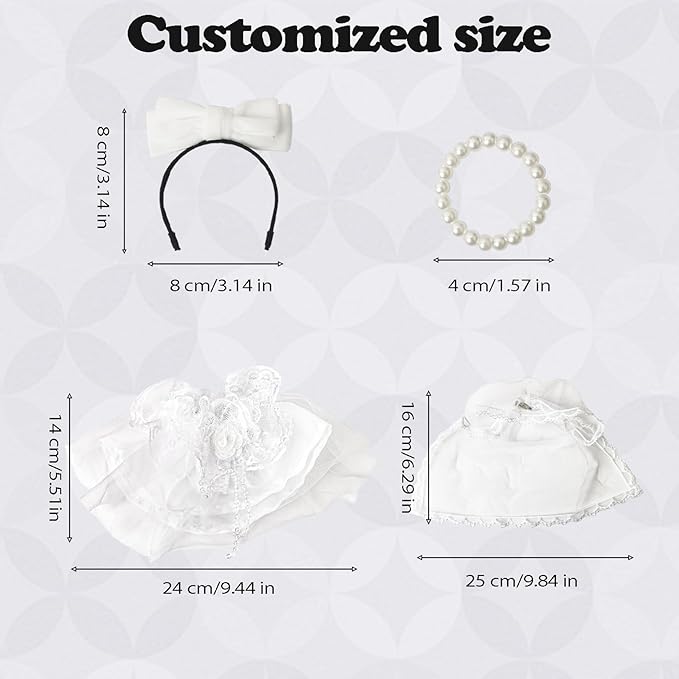 Clothes Compatible with LABUBU Doll - 4PCS Wedding Dress Set, 17cm Doll Clothes Designer Outfit for Bridal Theme, Cute Stylish Accessories for Labubu, No Doll (Ivory Bridal Charm)