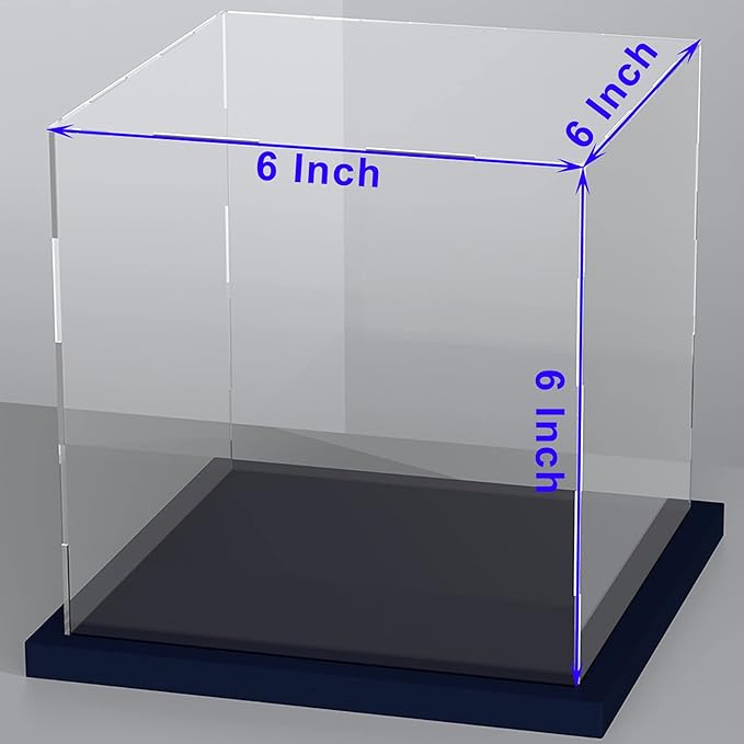 Clear Acrylic Display Case with Navy Blue Velvet Base, Simple Self-Assembly Dust-Proof Showcase, Cube Counter-Tops Box for Collectibles, Home Organization (6x6x6 inch)