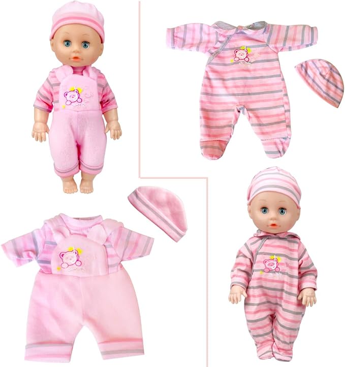 8-Sets Alive Baby-Doll-Clothes for 12 inch Baby Dolls 10-11-12 inch Handmade Clothing Lovely Hat Dress and Outfits Accessories Christmas Birthday for Little Girl
