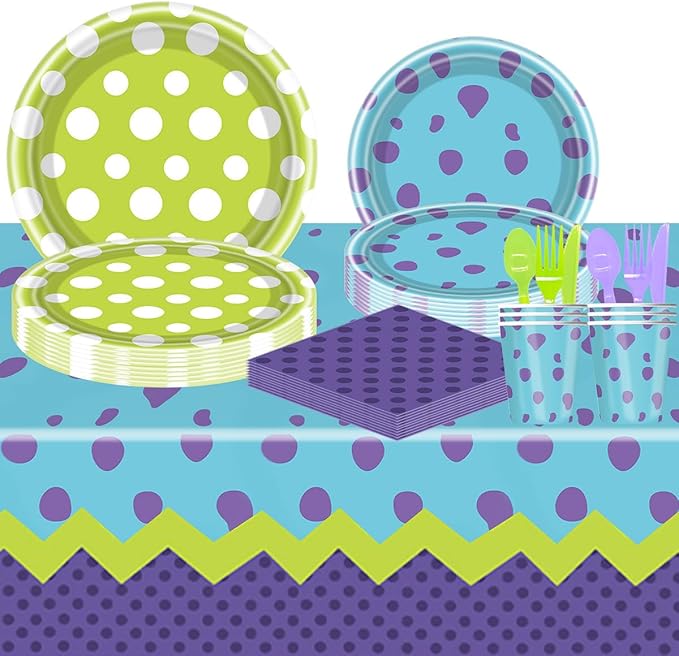 169Pcs Monster Birthday Party Supplies,Monster Theme Decoration Paper Tableware Set,For Kids Birthday Baby Shower Decorations