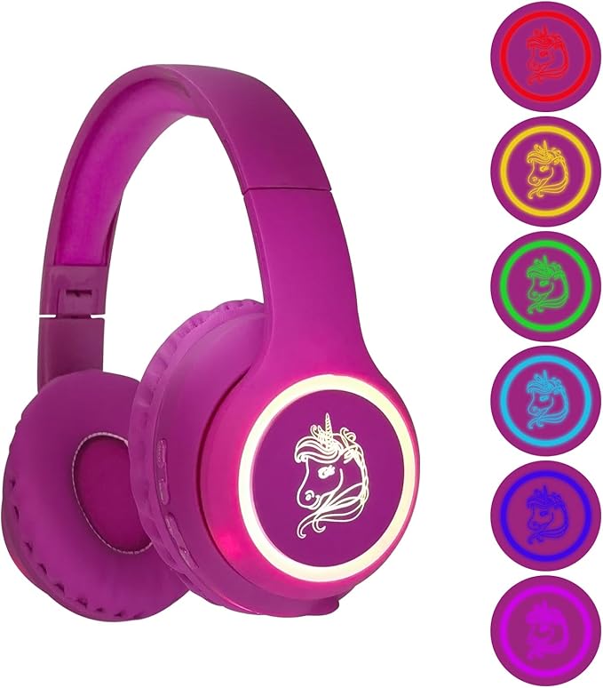 Unicorn Kids Headphones, Unicorn Bluetooth Headphones Foldable for Girls Boys Toddlers Tablet School Travel,Light Up Kids Wireless Headphone Birthday Gifts (Voilet)