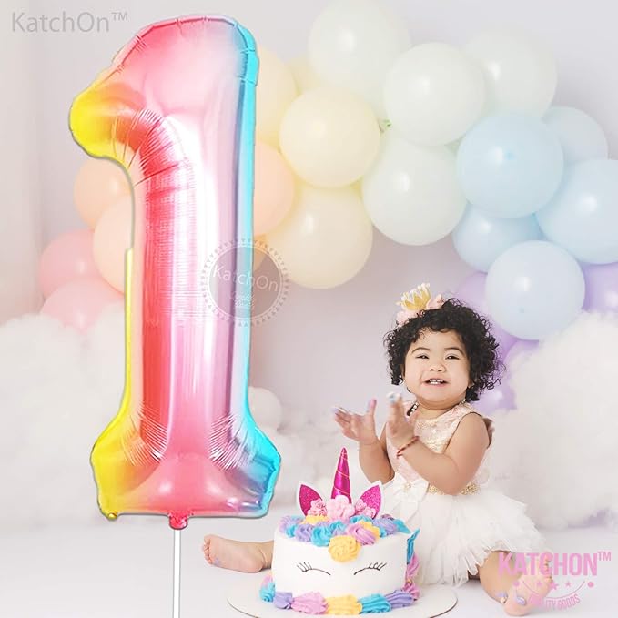 KatchOn, Giant 40 Inch, Rainbow Number 1 Balloons - Number One Balloon for First Birthday | Rainbow 1 Year Old Balloons | First Birthday Decorations
