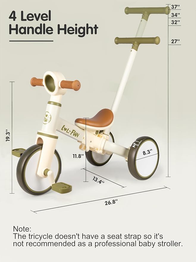 LOL-FUN Tricycle for Toddlers 1-3 Baby Balance Bike 1 2 Year Old Boys Girls Ride on Toy with Parent Steering Push Handle & Removable Pedal