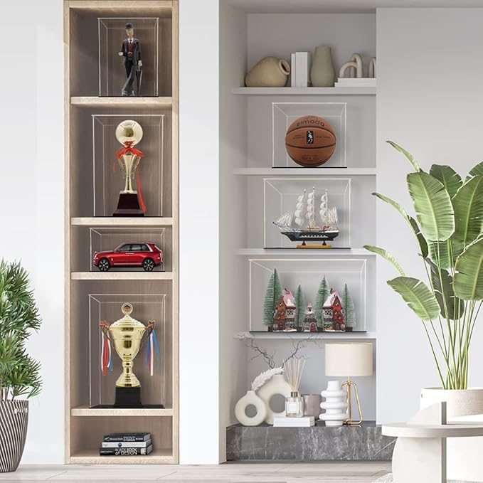 Clear Acrylic Display Case,Self-Assembly display cases for figures,countertop Box Cube Organizer Stand Riser Dustproof Showcase for Basketball Soccer ball Figure Toys Collectibles(10.2x10.2x10.2 inch)