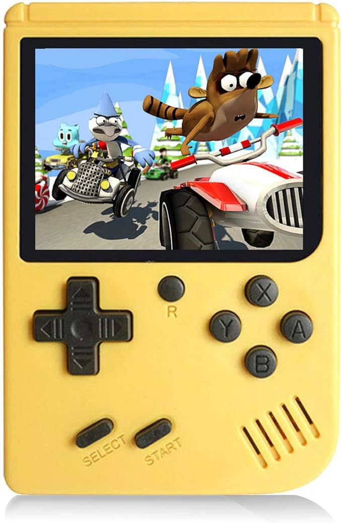 Handheld Games Console for Kids Adults - Retro Video Games Consoles 3 inch Screen 168 Classic Games 8 Bit Game Player with AV Cable Can Play on TV (Yellow)