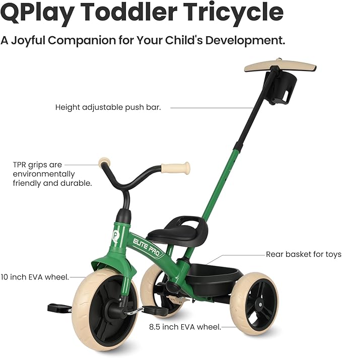 Toddler Tricycles for 2 to 6 Year olds-2 in 1 Kid's Trikes Bike with Push Handles Adjustable & Removable, Push Bike with Toy Storage Basket for Boys & Girls Tricycle Gift (Green)