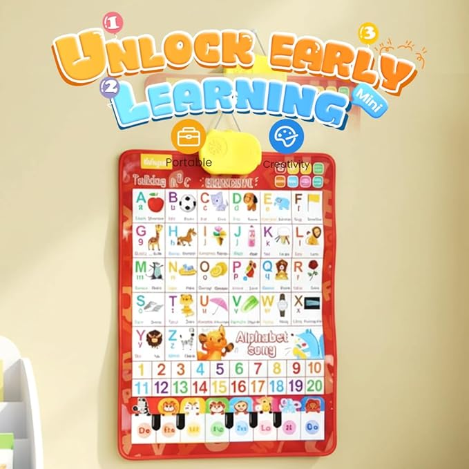 Bilingual Talking Wall Chart, 2026 New Interactive Learning Placard, Durable Alphabet Chart with Pictures and Sounds, Portable Early Education Toy for Home