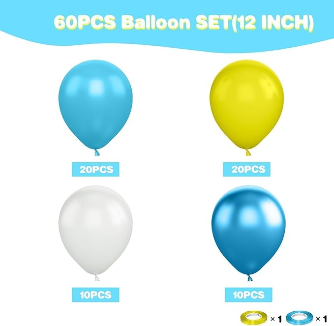 Yellow Blue Clear Balloon, 60 Pcs 12 Inches Metallic Blue Balloons for Underwater Theme Party Decorations Birthday Balloons Baby Shower Engagement Party Supplies