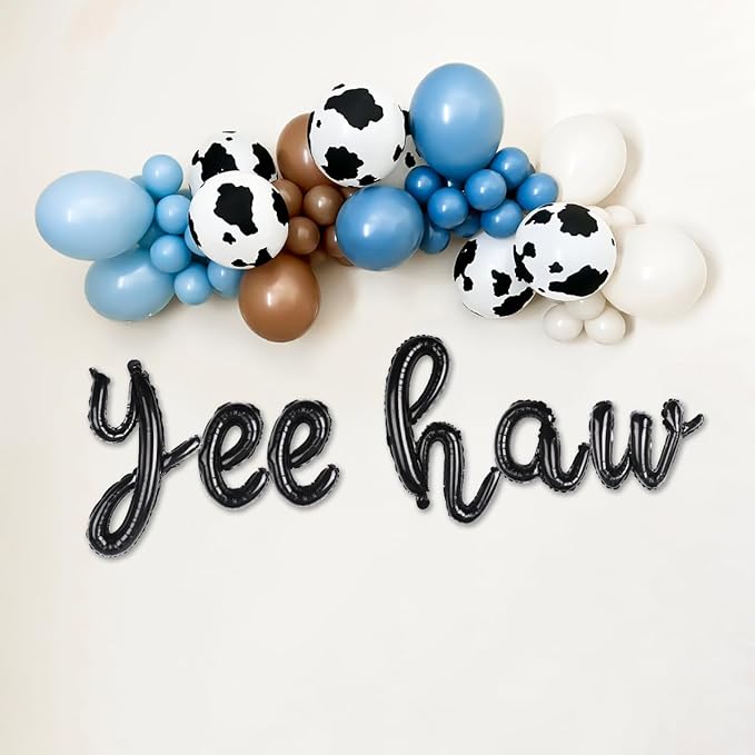 Yee Haw Balloons for Cowboy First Rodeo Birthday Yee Haw Banner for Western Cowgirl Bachelorette Decorations (Black)