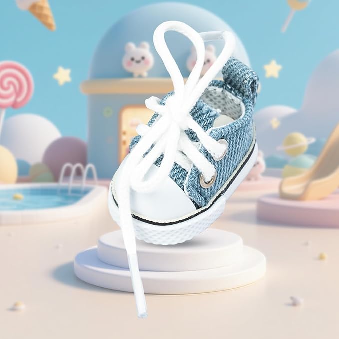 Mini Doll Shoes, 1 Pair Cute Lace Up Canvas Sneakers Compatible for 17cm/15cm Doll Shoes Toy Outfit Accessories Easter Gifts(Blue)