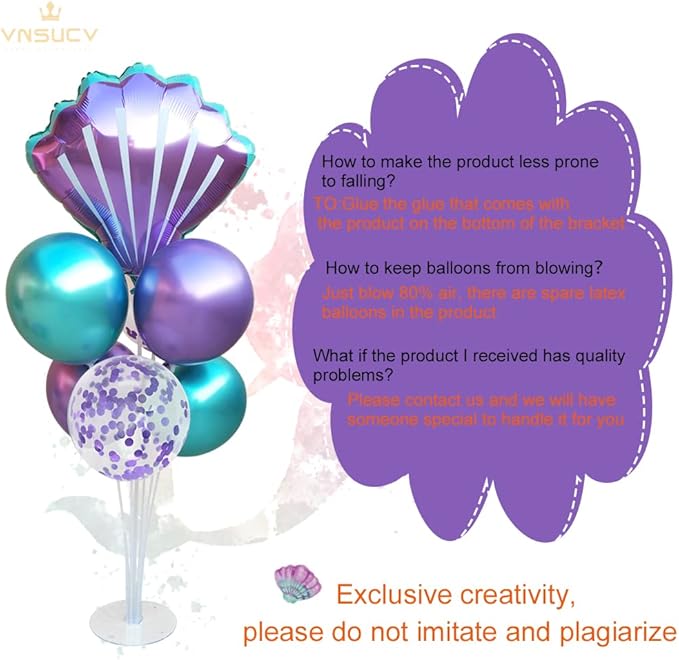 Mermaid Table Centerpiece Balloons Stand Kit 2 Sets with 2 Sea Shells Foil Balloons 14 Purple Blue Latex Balloons for Birthday Beach Mermaid Theme Sea Theme Party Mermaid Birthday Decorations