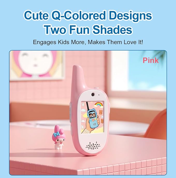 Video Walkie Talkie for Kids, Pink and Turquoise 2 Pack,1000ft Long Range,Two-Way Radio with Rainbow Display Screen, Electronic Communication Toy for Children