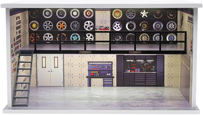 1/24 Scale die-cast Model car Display case with LED Light and Acrylic Cover, Parking lot Scene Diorama Toy Storage Garage Show case for Lego Collectors, Double Layer with 4 Parking Spaces