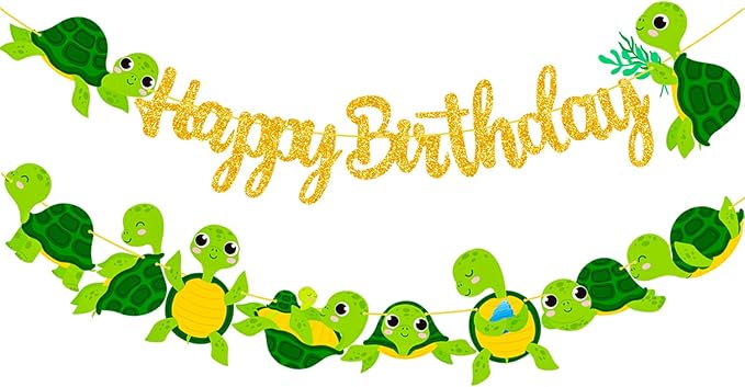 Sea Turtle Birthday Party Banner Baby Turtle Birthday Party Decorations 2Pcs Turtle Cutout Banners Ocean Sea Turtle Party Decoration for Under The Sea Baby Shower Supplies