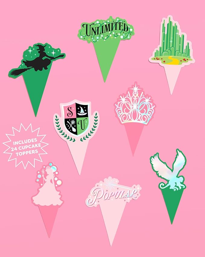 xo, Fetti Pink + Green Witch Cupcake Toppers + Wrappers - Set of 24 | Kids Cake Decoration, Popular Party Decor, Unlimited Wizard Supplies, Dessert Accessory