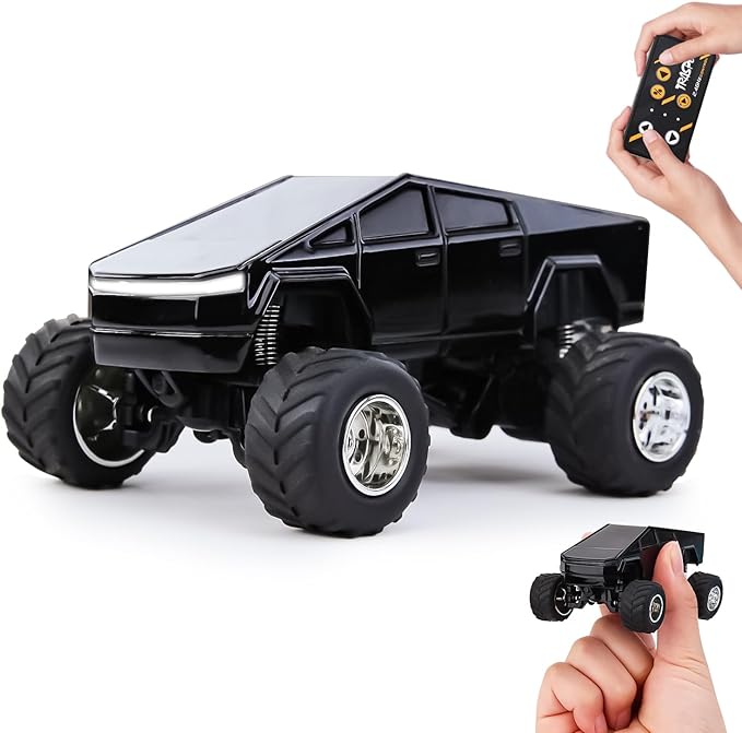 Mini Rc Truck, 1:64 Scale Monster Truck Remote Control Car with Lights, 2.4Ghz & APP Remote Control, Rechargeable Alloy Shell Mini RC Cars with Lights, Speed/Steering Adjustable (Black)