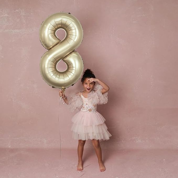 Metallic Gold Number 8 Balloons, 40 Inch Giant Light Champagne Gold Mylar Foil Number 8 Ballon for Boy Girl, Self Inflating 8th Birthday Helium Balloon for Women Anniversary Party Decorations Supplies