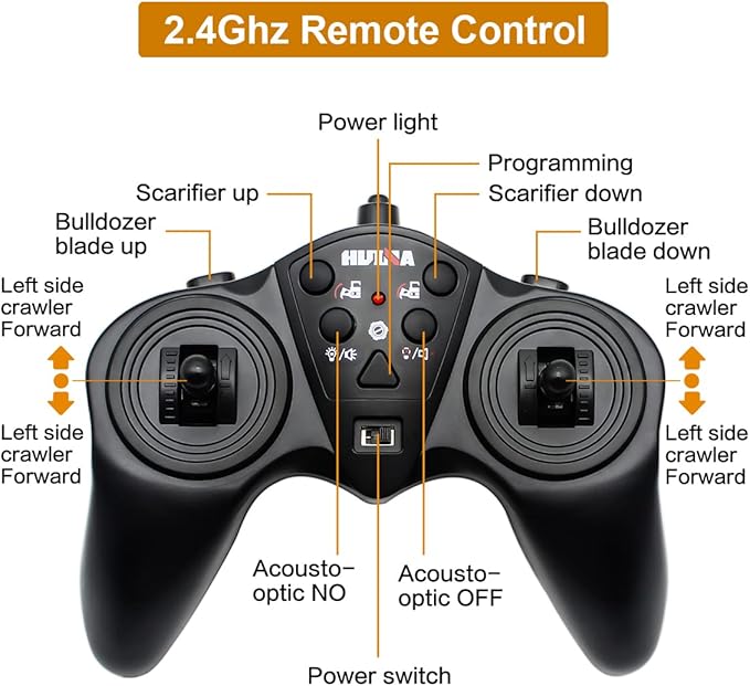 fisca Remote Control Bulldozer RC 1/16 Full Functional Construction Vehicle, 2.4Ghz 11 Channel Dozer Front Loader Toy with Light and Sound for Kids Age 6, 7, 8, 9, 10 and Up Years Old
