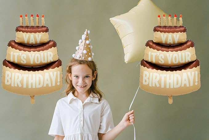 Happy Birthday Large Cake Foil Balloons 40 Inch Three-Layer Big Cake Happy Birthday Cream Coffee Mylar Helium Balloon for Girls Boy Women Kids Baby Shower Birthday Party Decorations Supplies 2 Pcs