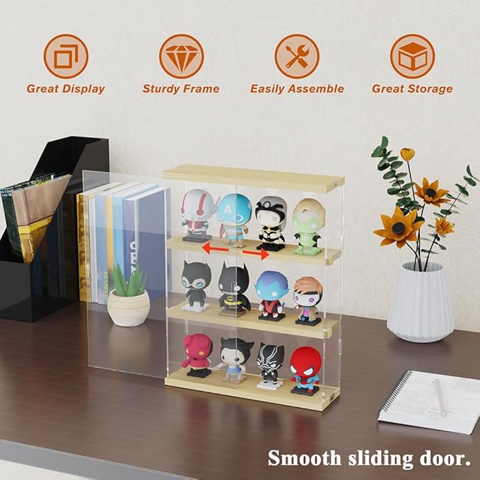 DuvinDD Acrylic Display Case Clear Figure Display Case Lego Display Shelves with Sliding Door, Wall Mounted Dustproof Trinket Shelf for Miniature Hot Wheels for Home Bedroom Decor(11.8x3.3x14.8inch)