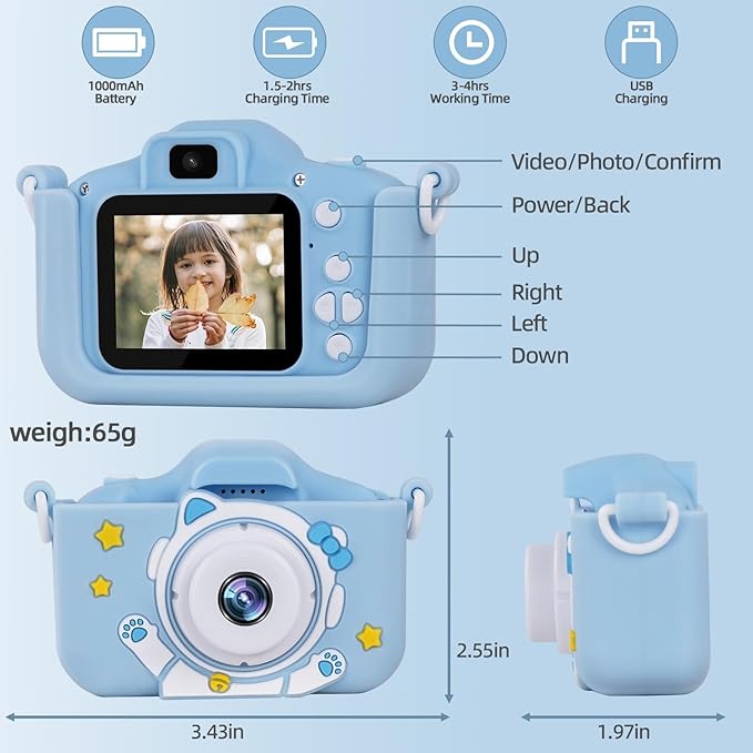 Kids Camera for 3-12 Years Old,Toddlers Childrens Girls & Boys Selfie Camera, 48 MP 1080P IPS Screen Dual Digital Toy Camera, Perfect for Kids Birthday with 32GB Card