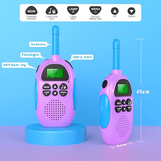Walkie Talkies for Kids Adult, 2 Pack Rechargeable Kids Walkies Talkies, 3km Long Range, 22 Channels, Indoor Outdoor Toys for Camping, Hiking, Family Games, Toys for Boys Girls Ages 3-12