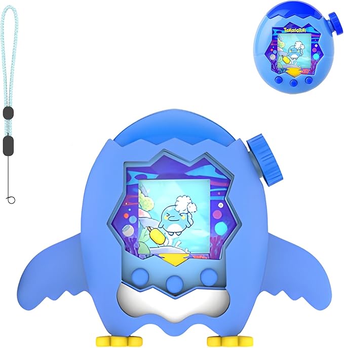 for Tamagotchi Paradise Case– Silicone Soft Shell Cover for Tamagotchi Paradise Electronic Pet,Waterproof Sweatproof Washable Shockproof Anti-Drop 360°Full Protection,Penguin Style(Luminous Blue)