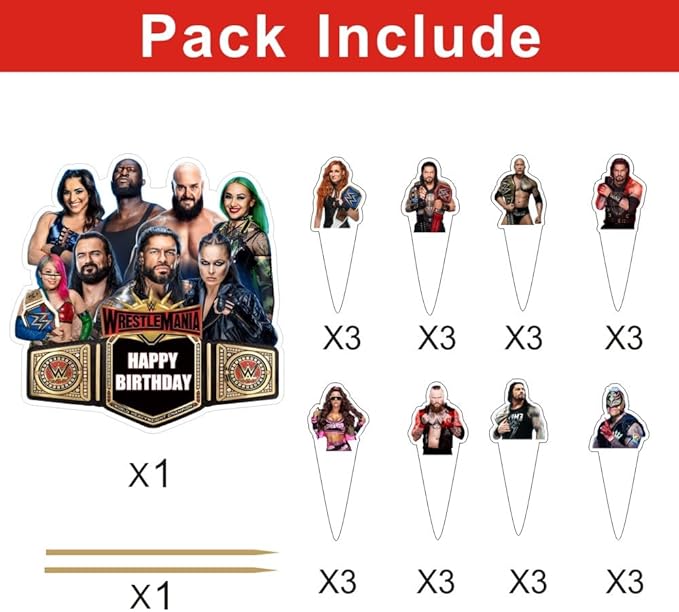 25 Pcs Wresting Cake Topper and Cupcake Toppers Set Birthday Party Supplies for Wresting Themed Birthday Decorations