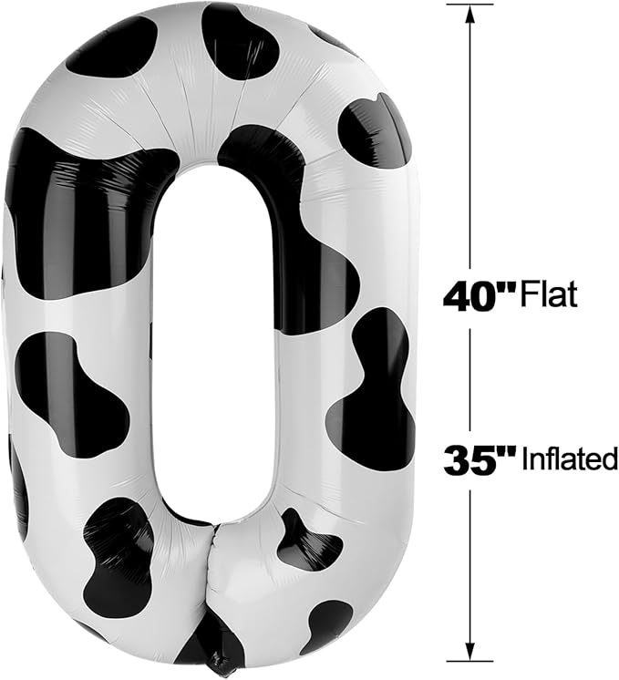 Cow Print Number Balloon 40 Inch, 0 Number Balloons, 10 20 30 40 50 Numbers Balloon Farm Birthday Decorations, Cow Print Party Supplies for Girls