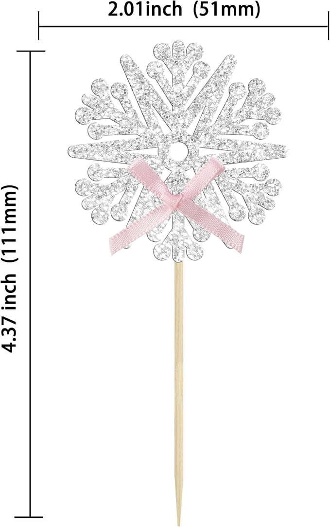 24Pcs Snowflake Cupcake Toppers Glitter Snowflake Cupcake Picks Frozen Pink Bow Snowflake Gender Reveal Cake Decors Baby Shower Gender Reveal Winter Theme Christmas Party Cake Decor Supplies
