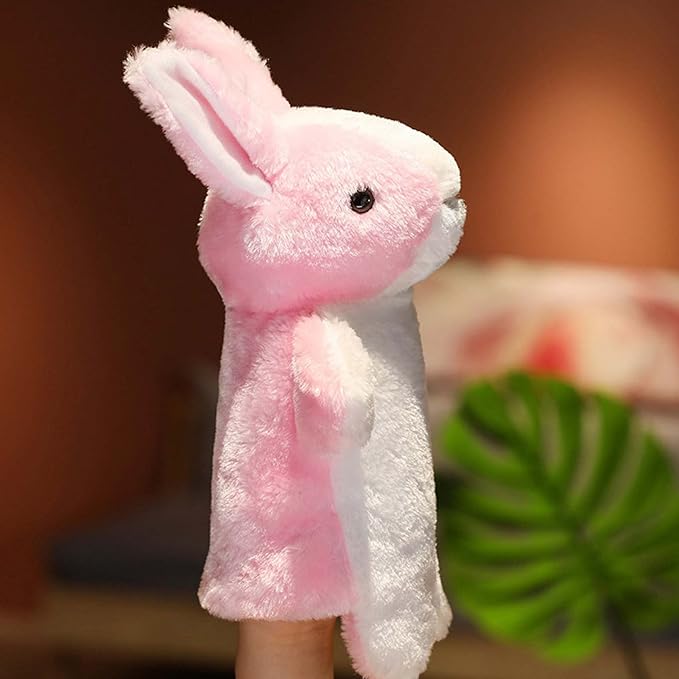 Bunny Hand Puppets Rabbit Plush Animals Toys for Kids Imaginative Pretend Play Storytelling (Pink)