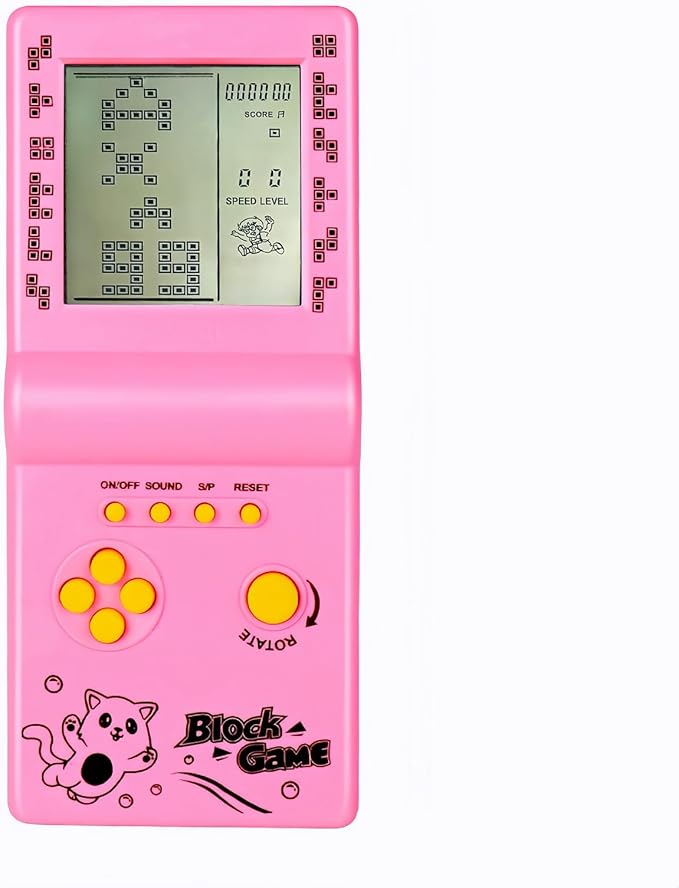 3.5-inch Large Screen Brick Game Console Building Block Racing/Tank Game Built-in 26 Classic Games Nostalgic Puzzle (Pink)