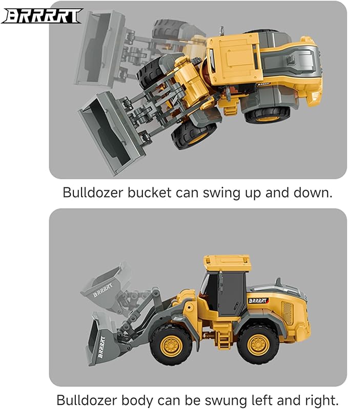 BRRRRT 1/64 RC Bulldozer Toy,Full Functional RC Construction Vehicles,Type-C Direct Charging Alloy Remote Control Bulldozer,Birthday Gifts for Boys and Girls Age 3+