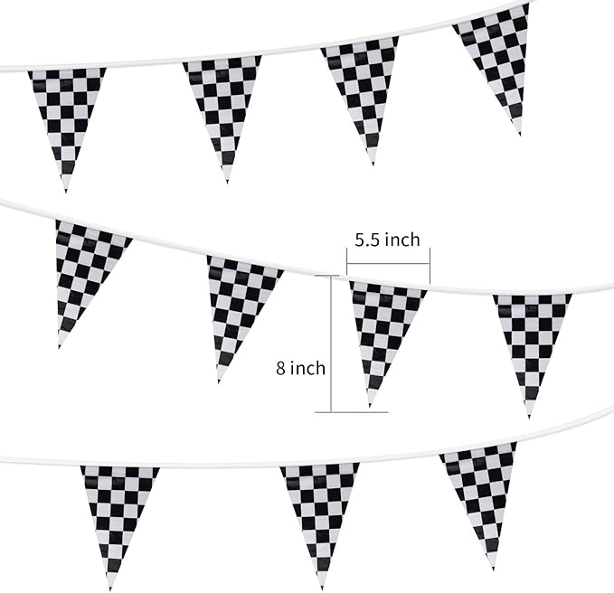 98ft Checkered Black & White Pennant Banner Racing Flags and 20Pcs 11.8 Inch Racing Flags with Plastic Sticks for Racing Party Supplies by HRLORKC